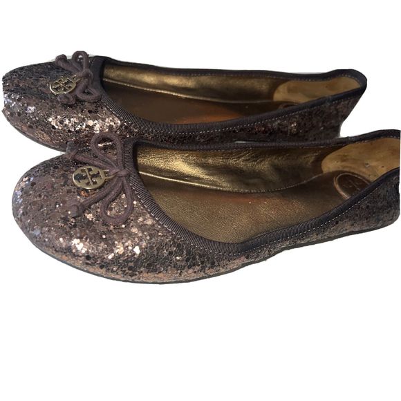 Tory Burch Chelsea Glitter Ballet‎ Flat  Bronze Sz 8M - Picture 1 of 8